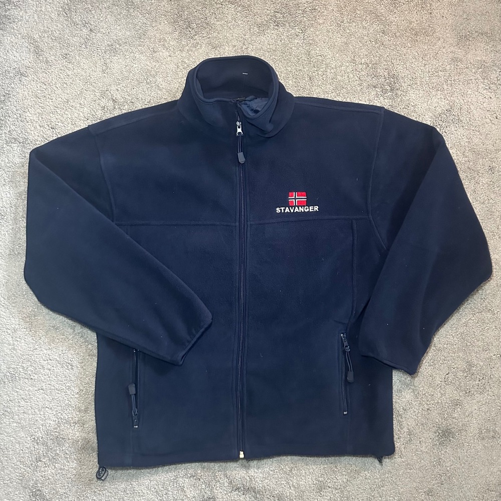 Rokk Fleece Jacket Men Large Navy Blue Stavanger Norway Hurtigruter Full Zip